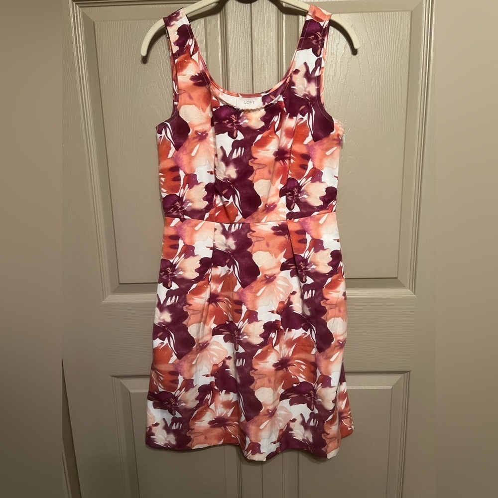 LOFT Floral Mini Dress - Orange and Purple
